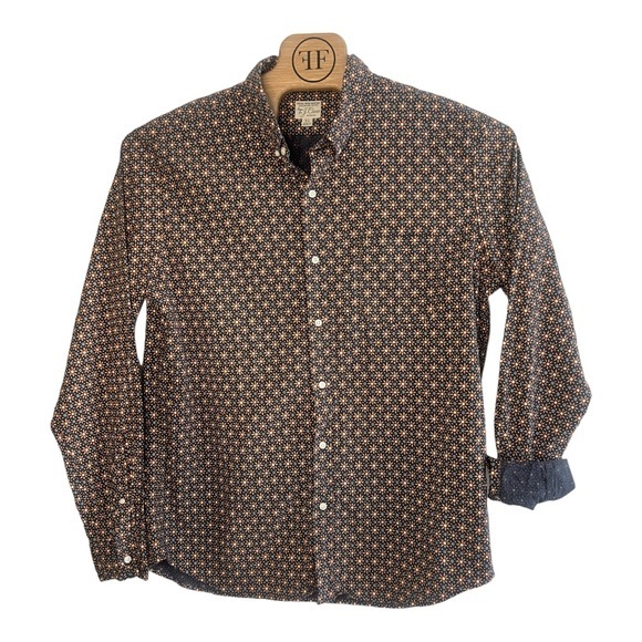 J Crew Stretch Mens Long Sleeve Floral Slim Fit Button Down Blue/Brown XL - Picture 3 of 5